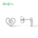 925 Silver Stud Earrings Women CZ Heart Shaped Fine Jewelry