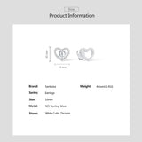 925 Silver Stud Earrings Women CZ Heart Shaped Fine Jewelry