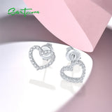 925 Silver Stud Earrings Women CZ Heart Shaped Fine Jewelry
