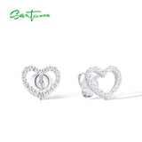 925 Silver Stud Earrings Women CZ Heart Shaped Fine Jewelry