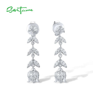 925 Silver Tulip Flower CZ Stud Earrings Women's Fine Jewelry