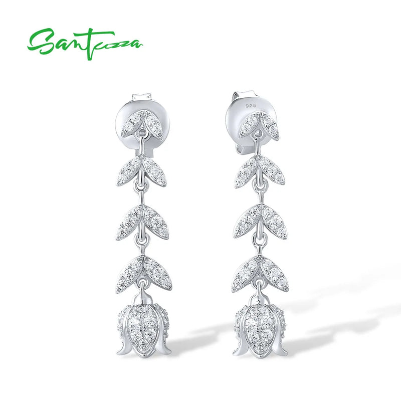925 Silver Tulip Flower CZ Stud Earrings Women's Fine Jewelry