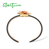 925 Silver Flower Leather Bangle Bracelet for Women