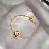 925 Sterling Silver Pink Cherry Blossoms Flower Bracelet