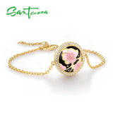925 Sterling Silver Pink Cherry Blossoms Flower Bracelet