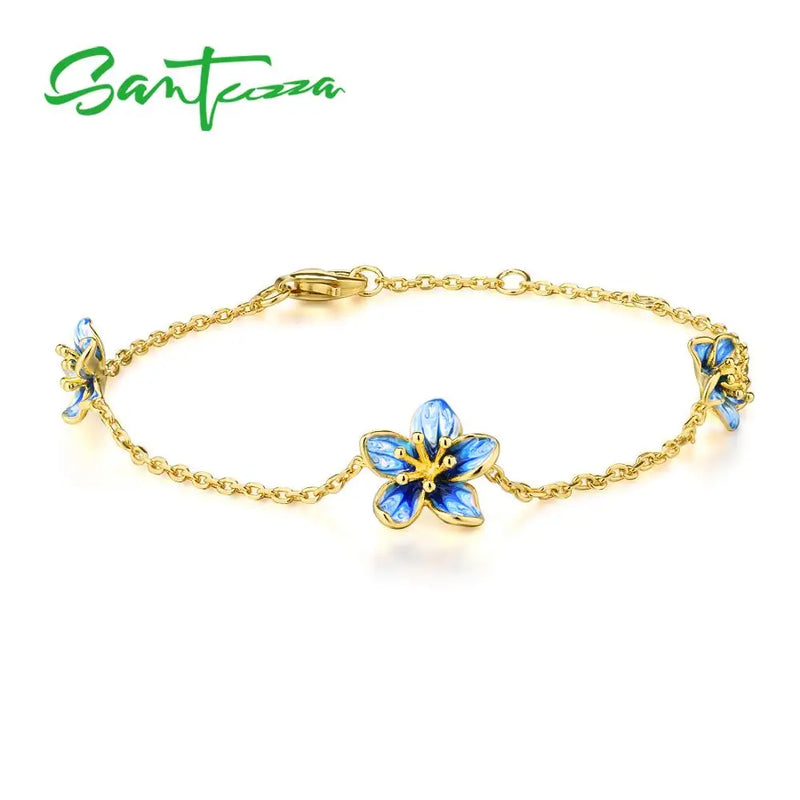 925 Silver Flowers Bracelet Enamel