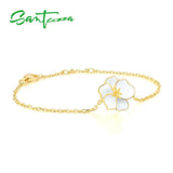 925 Sterling Silver Orchid Flower Bracelet Enamel