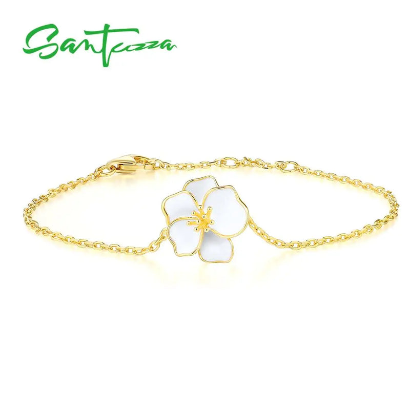 925 Sterling Silver Orchid Flower Bracelet Enamel