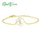 925 Sterling Silver Orchid Flower Bracelet Enamel