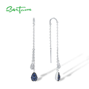 Silver Drop Earrings 925 Sterling Silver CZ Thread Earrings Fine Jewelry