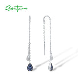 Silver Drop Earrings 925 Sterling Silver CZ Thread Earrings Fine Jewelry