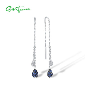 Silver Drop Earrings 925 Sterling Silver CZ Thread Earrings Fine Jewelry