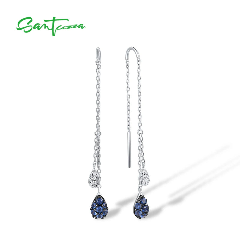 Silver Drop Earrings 925 Sterling Silver CZ Thread Earrings Fine Jewelry