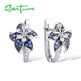 925 Sterling Silver Pink Star Flower CZ Earrings