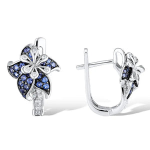 925 Sterling Silver Pink Star Flower CZ Earrings