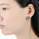 925 Sterling Silver Pink Star Flower CZ Earrings