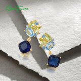 Blue/Green Stone 925 Sterling Silver Drop Earrings