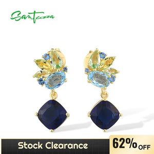 Blue/Green Stone 925 Sterling Silver Drop Earrings