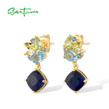 Blue/Green Stone 925 Sterling Silver Drop Earrings