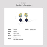 Blue/Green Stone 925 Sterling Silver Drop Earrings