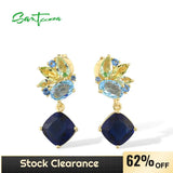 Blue/Green Stone 925 Sterling Silver Drop Earrings