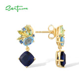 Blue/Green Stone 925 Sterling Silver Drop Earrings