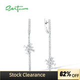 925 Silver CZ Flower Long Dangle Earrings