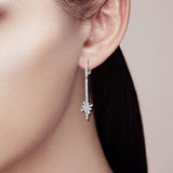 925 Silver CZ Flower Long Dangle Earrings