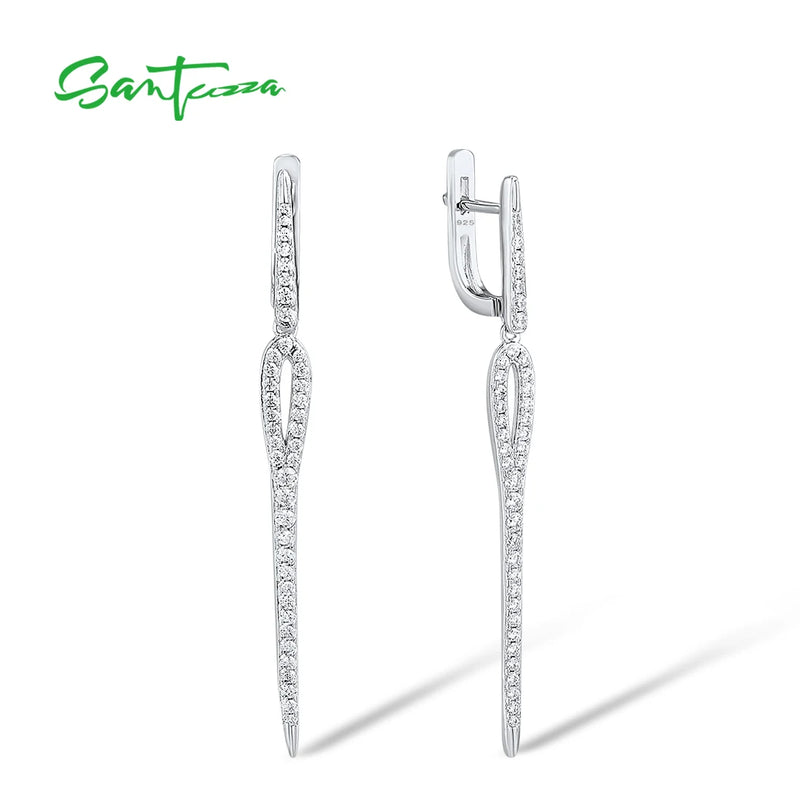 925 Silver CZ Dangling Earrings Fine Jewelry