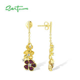 925 Sterling Silver Ruby Flower Dangle Earrings