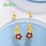 925 Sterling Silver Ruby Flower Dangle Earrings