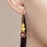925 Sterling Silver Ruby Flower Dangle Earrings
