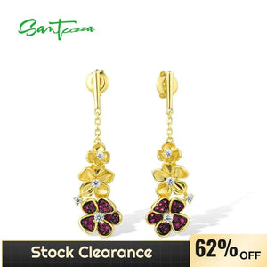 925 Sterling Silver Ruby Flower Dangle Earrings