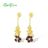 925 Sterling Silver Ruby Flower Dangle Earrings
