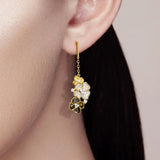 925 Sterling Silver Flowers Dangling Earrings
