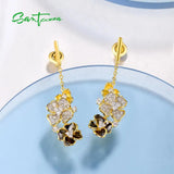 925 Sterling Silver Flowers Dangling Earrings