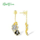 925 Sterling Silver Flowers Dangling Earrings