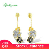 925 Sterling Silver Flowers Dangling Earrings