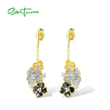 925 Sterling Silver Flowers Dangling Earrings
