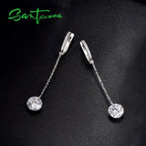 925 Sterling Silver CZ Long Drop Earrings