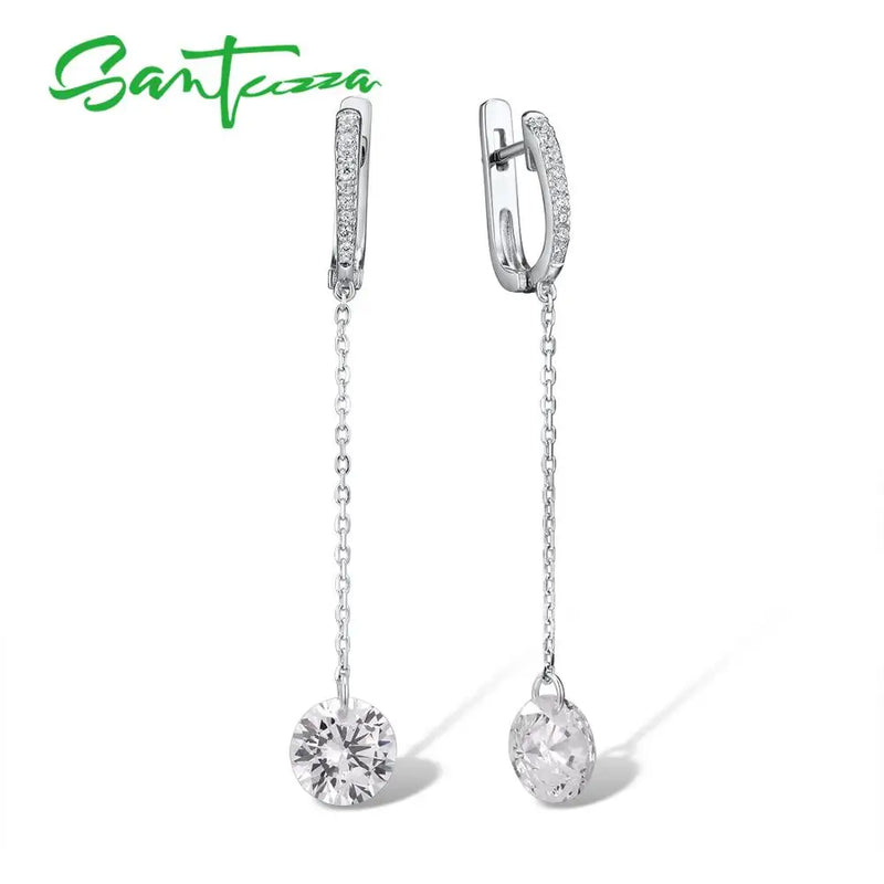 925 Sterling Silver CZ Long Drop Earrings