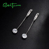 925 Sterling Silver CZ Long Drop Earrings