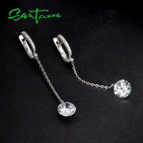 925 Sterling Silver CZ Long Drop Earrings