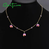925 Sterling Silver Pink Flower Necklace for Women