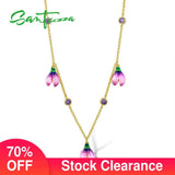 925 Sterling Silver Pink Flower Necklace for Women