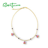 925 Sterling Silver Pink Flower Necklace for Women