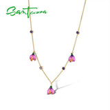925 Sterling Silver Pink Flower Necklace for Women