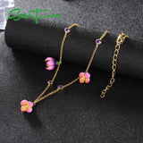 925 Sterling Silver Pink Flower Necklace for Women