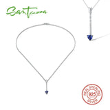925 Silver Necklace Blue Sapphire Party Jewelry