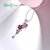 925 Silver Pendant Lab Pink Sapphire Ruby Flower Jewelry
